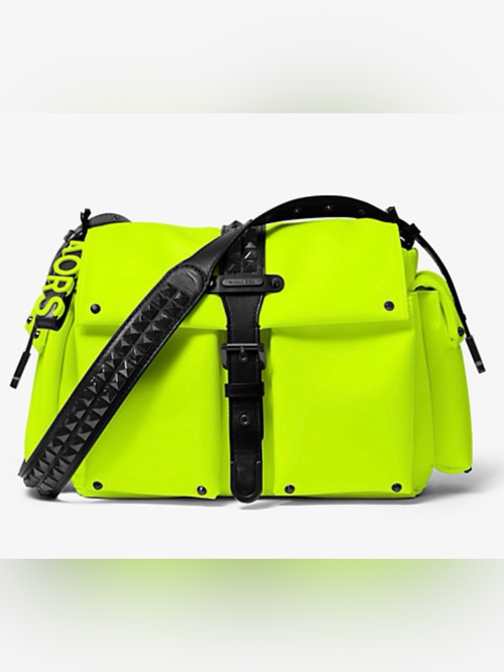 Michael Kors Olivia Neon Acid Yellow Studded
Messenger Shoulder Handbag